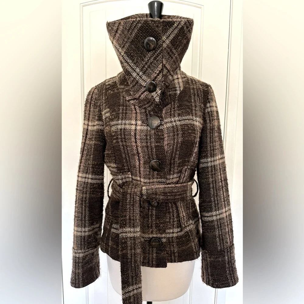 MNG Suit by Mango Plaid Belted Tweed Coat - Picture 2 of 7